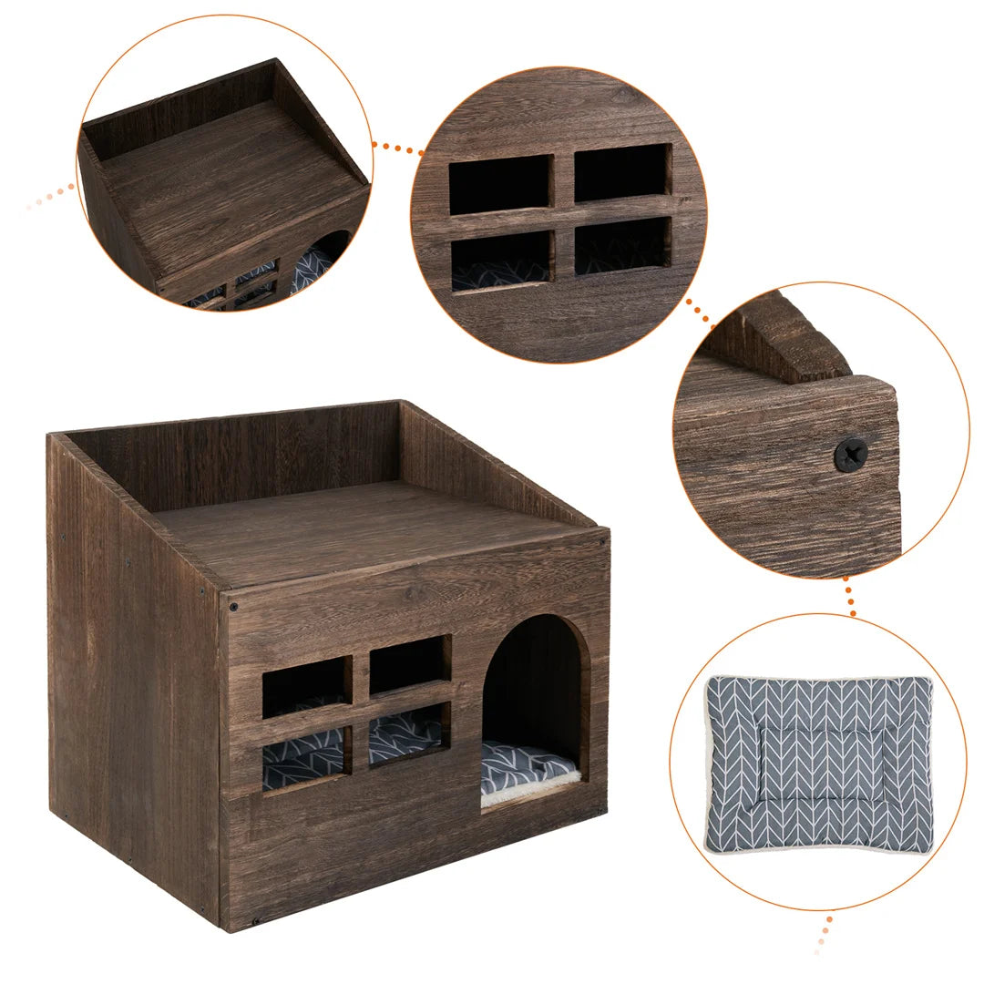 Wooden Cat Cave Sleep Lounge House