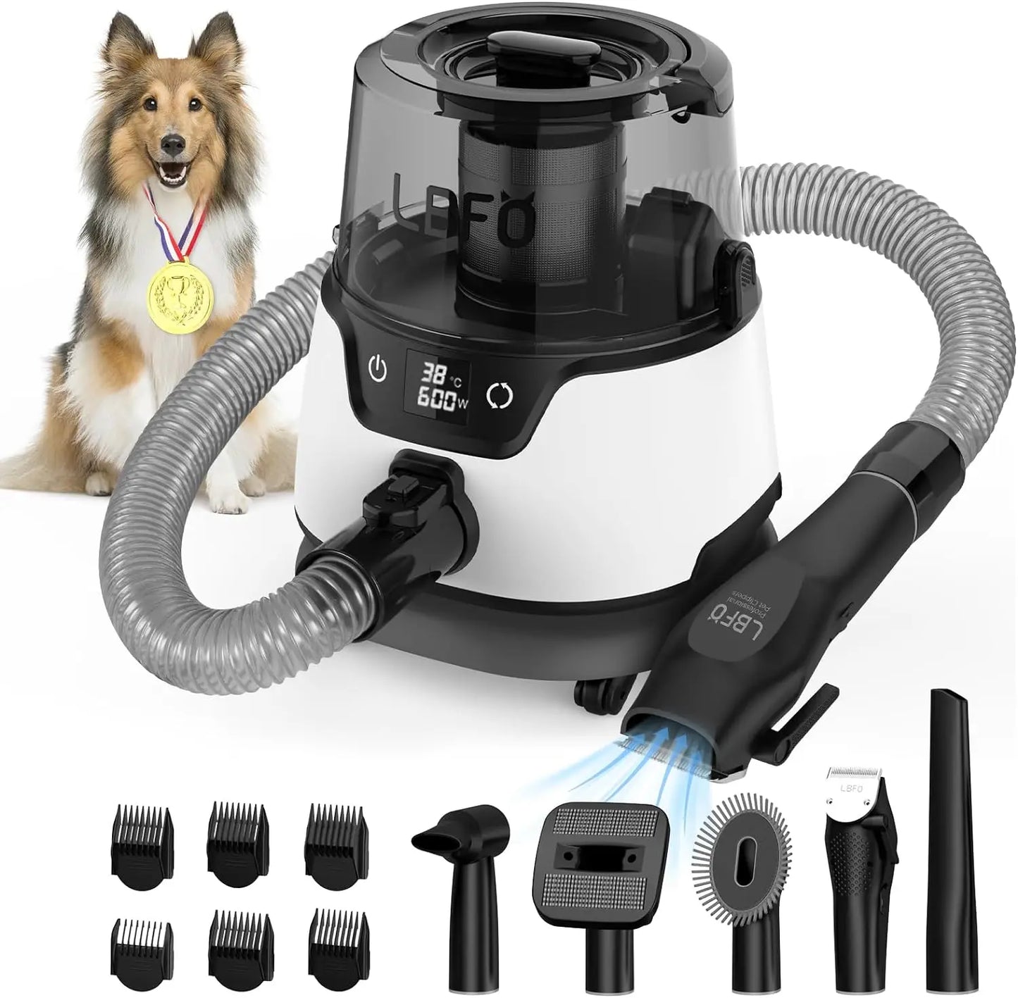 Pet Grooming Vacuum and Dryer with 6 Pet Grooming Tools
