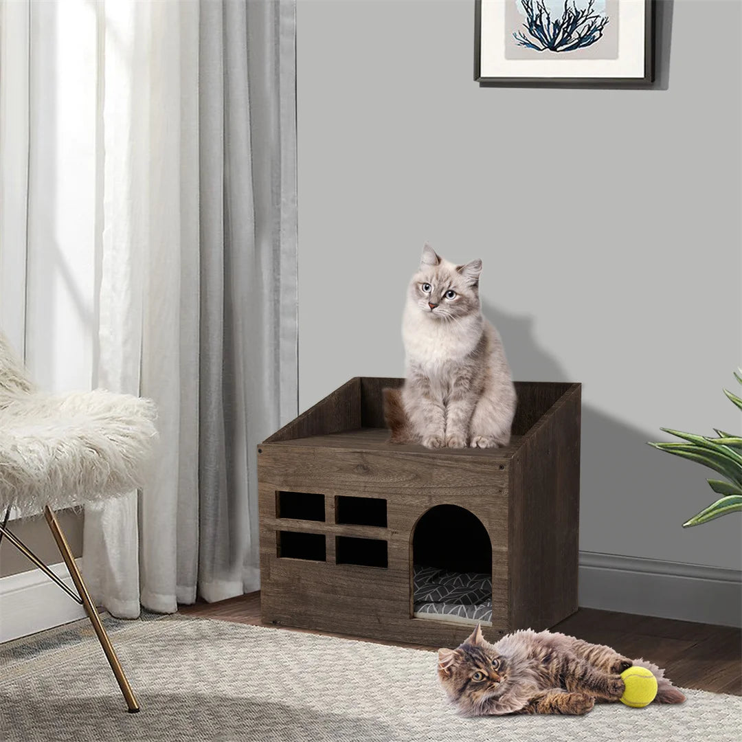 Wooden Cat Cave Sleep Lounge House