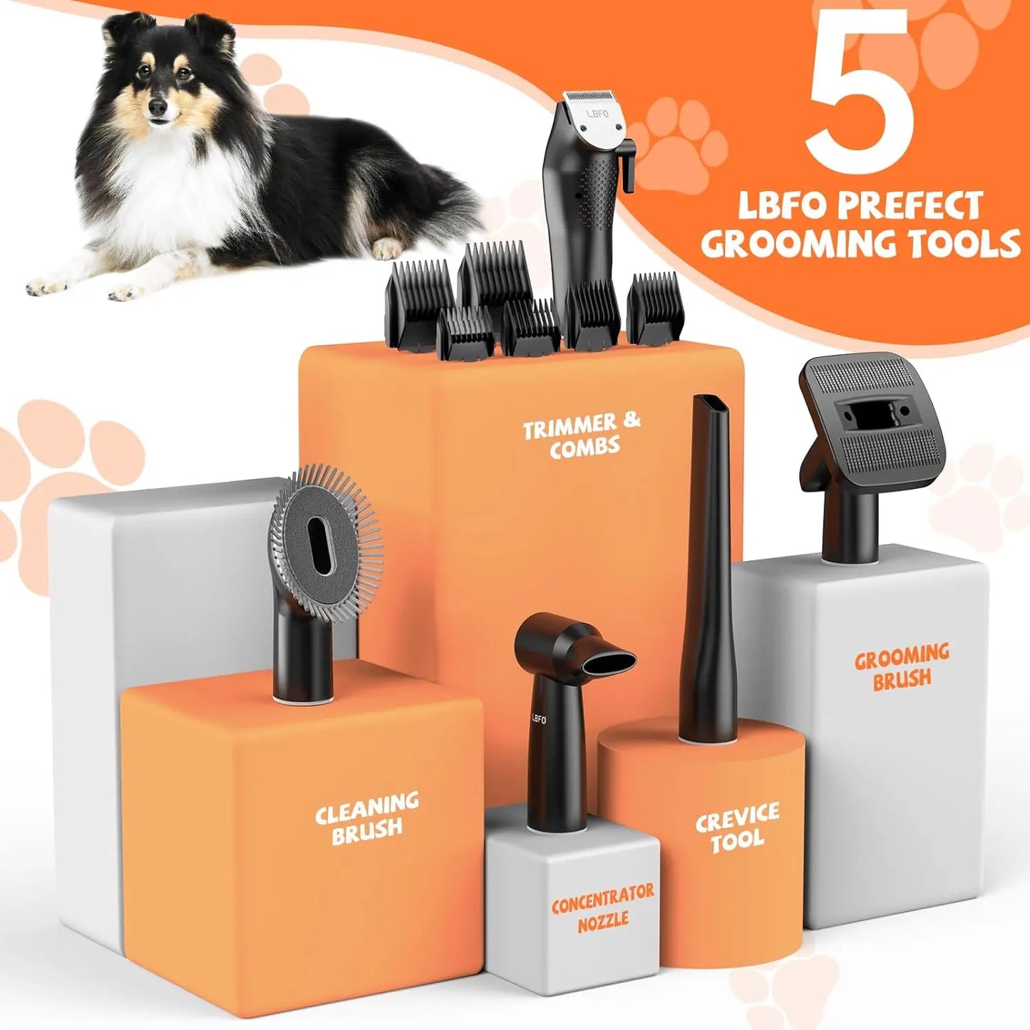 Pet Grooming Vacuum and Dryer with 6 Pet Grooming Tools