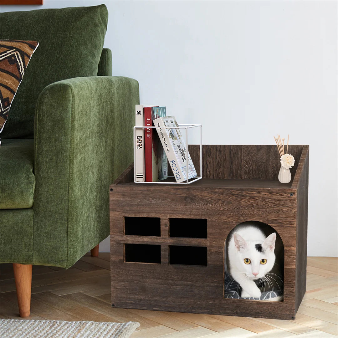 Wooden Cat Cave Sleep Lounge House