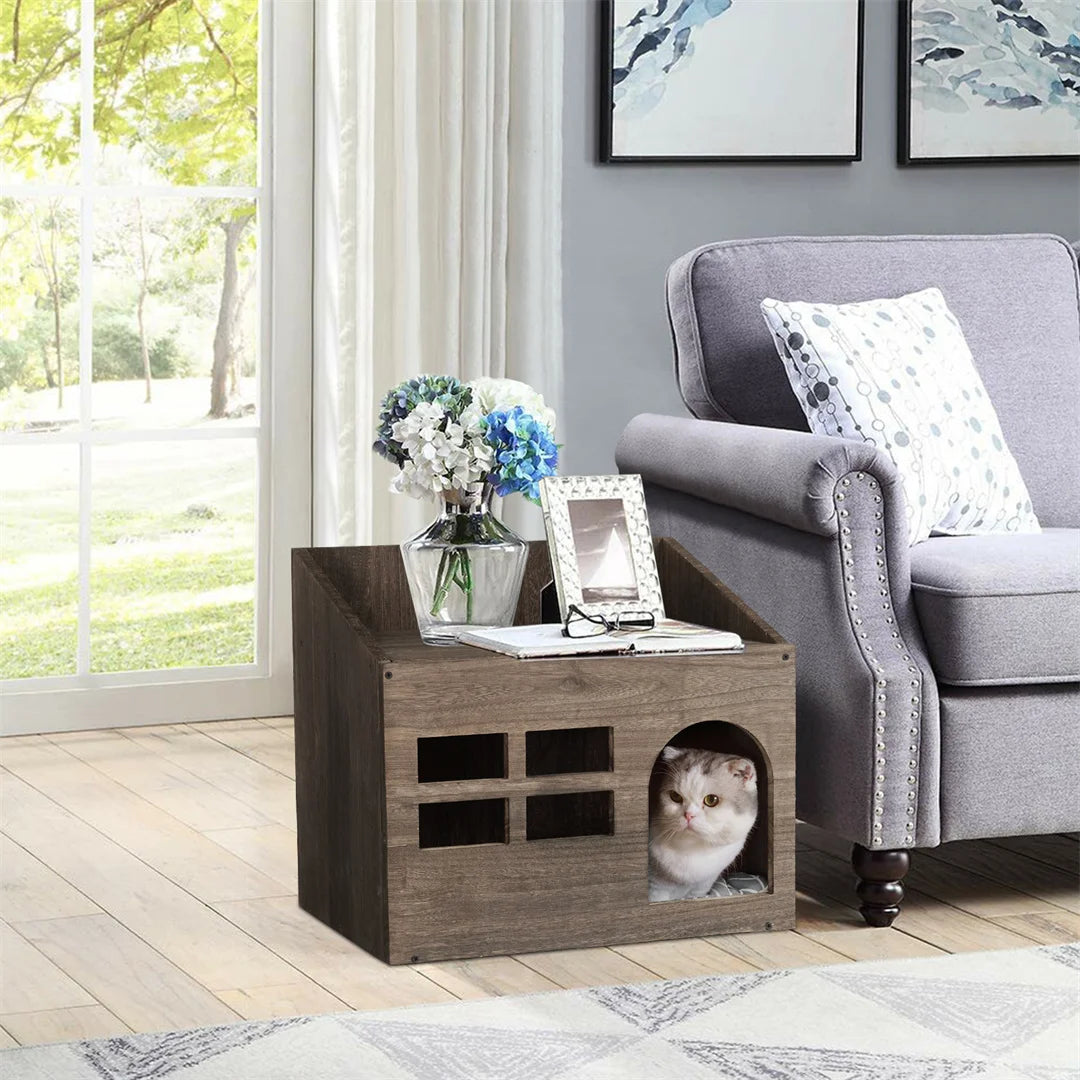 Wooden Cat Cave Sleep Lounge House