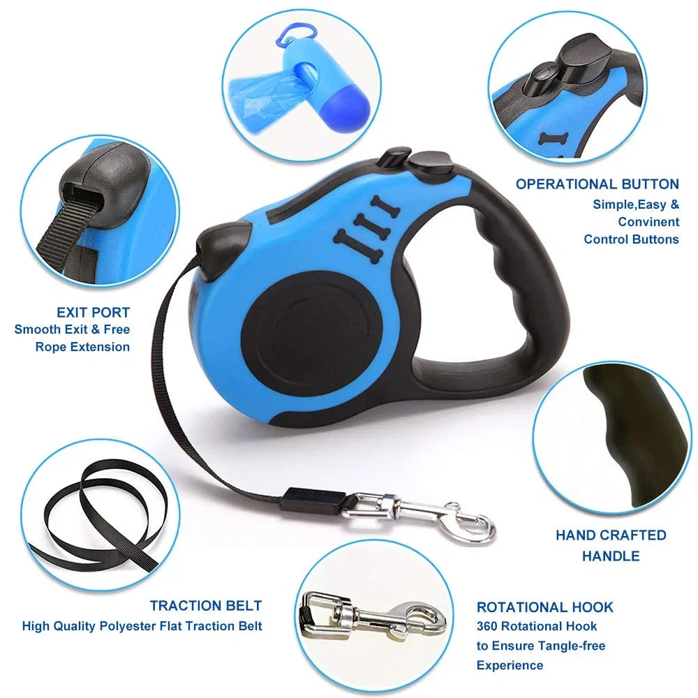 Retractable Tangle Free, Walking Leash with Anti Slip Handle, Pause and Lock Store Pet Leash