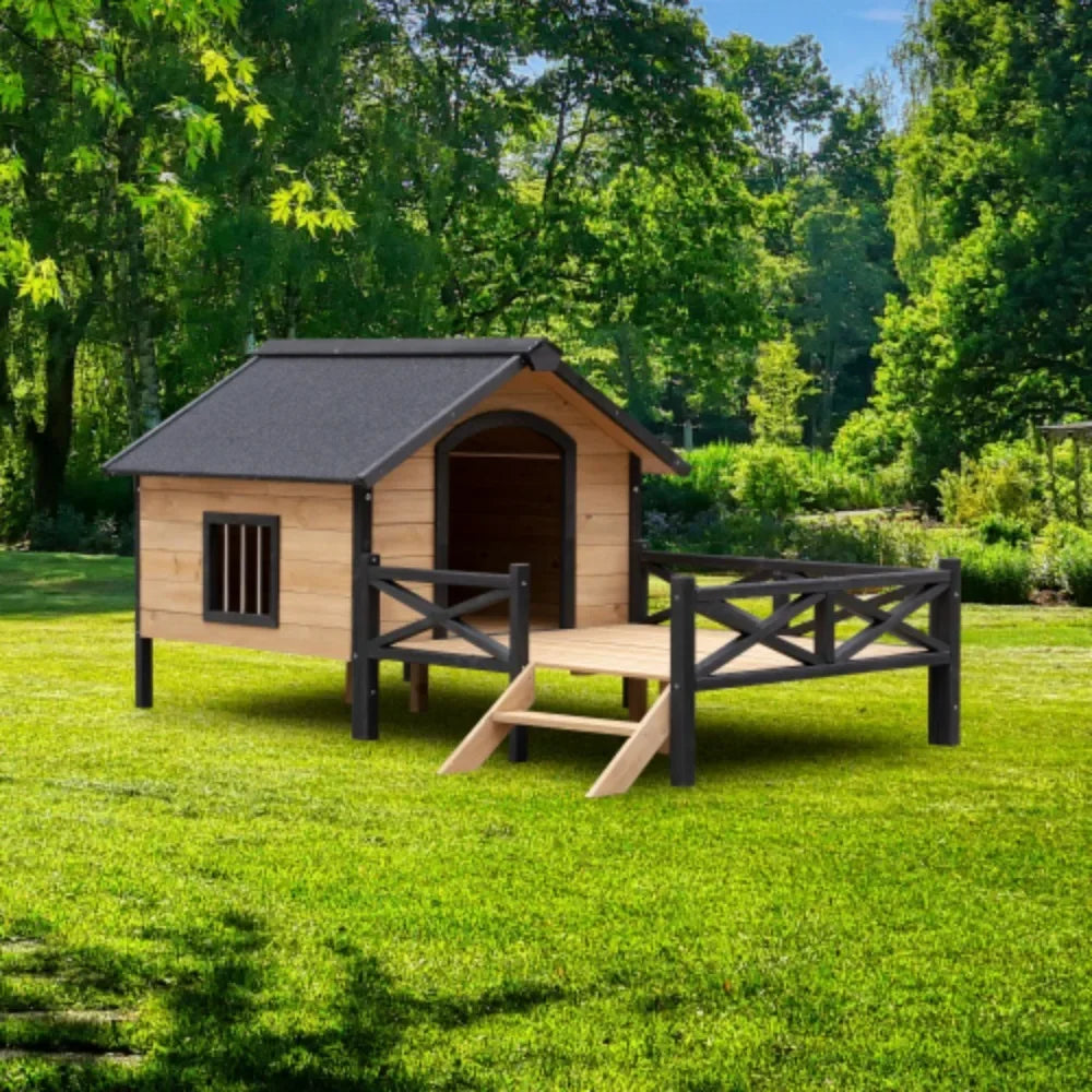 Outdoor Large Cabin Style Wooden Dog House