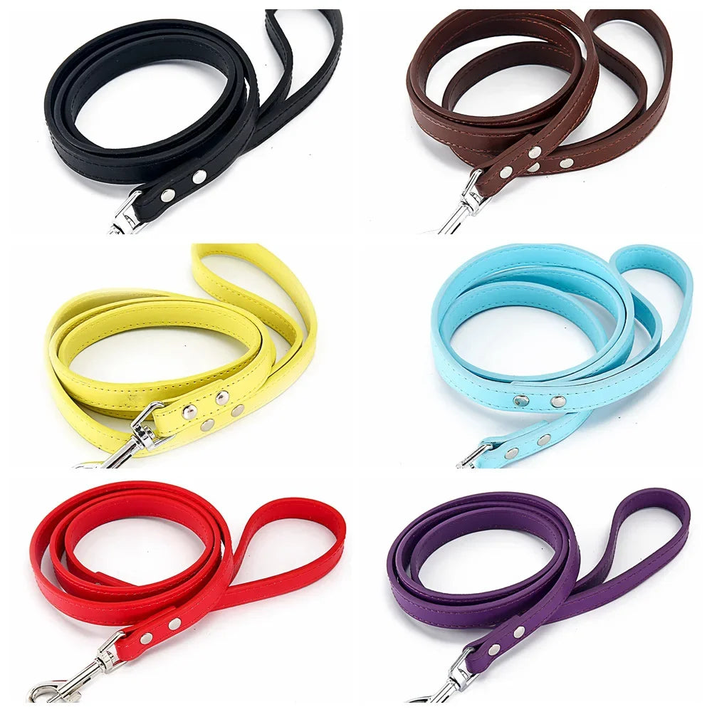 6 Colors Solid Leather Pet Training Leashes