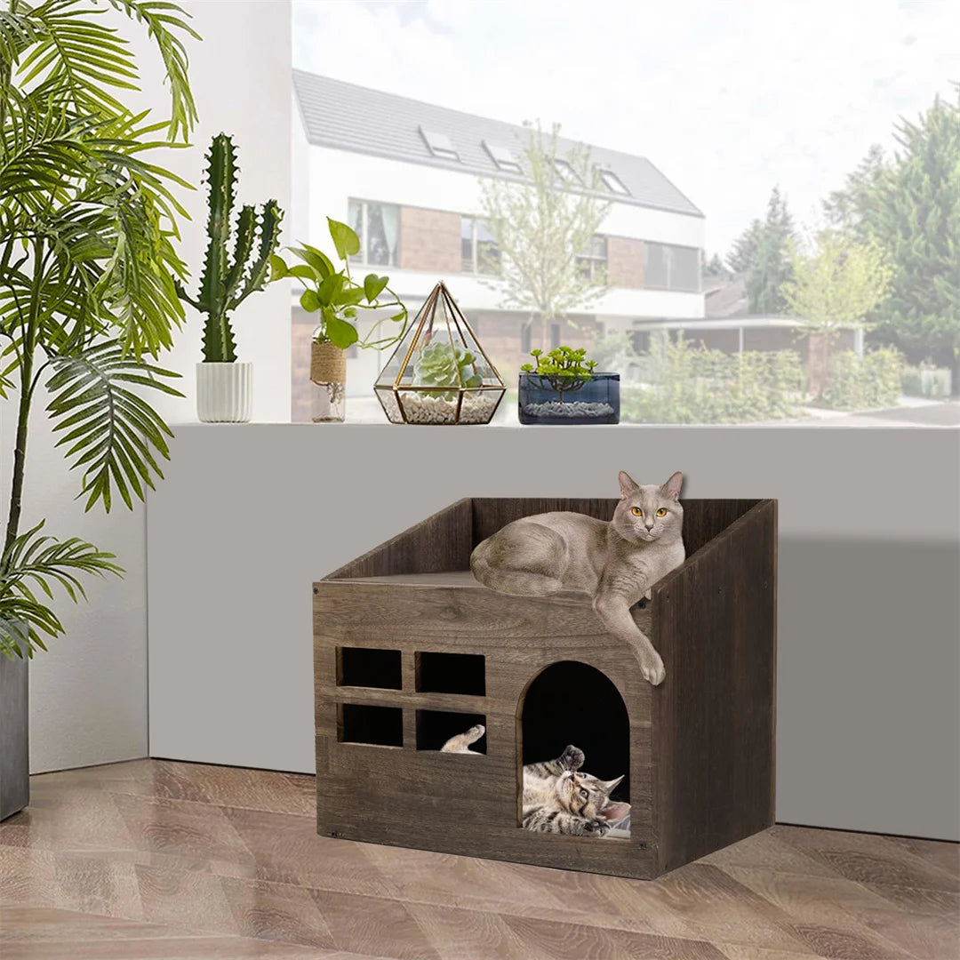 Wooden Cat Cave Sleep Lounge House