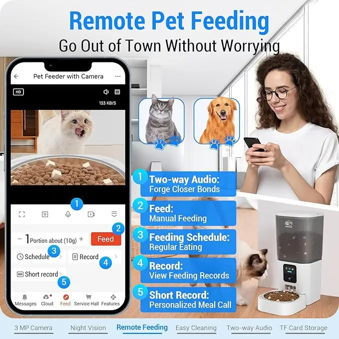 Large Food Storage Automatic Pet Feeder with 2K Camera