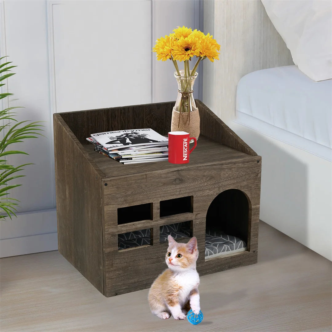 Wooden Cat Cave Sleep Lounge House