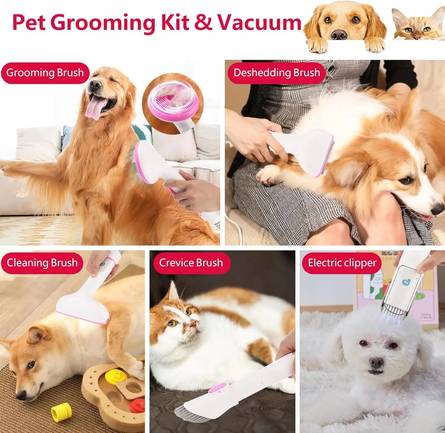 Multi-Functional Pet Hair Vacuum Groomer