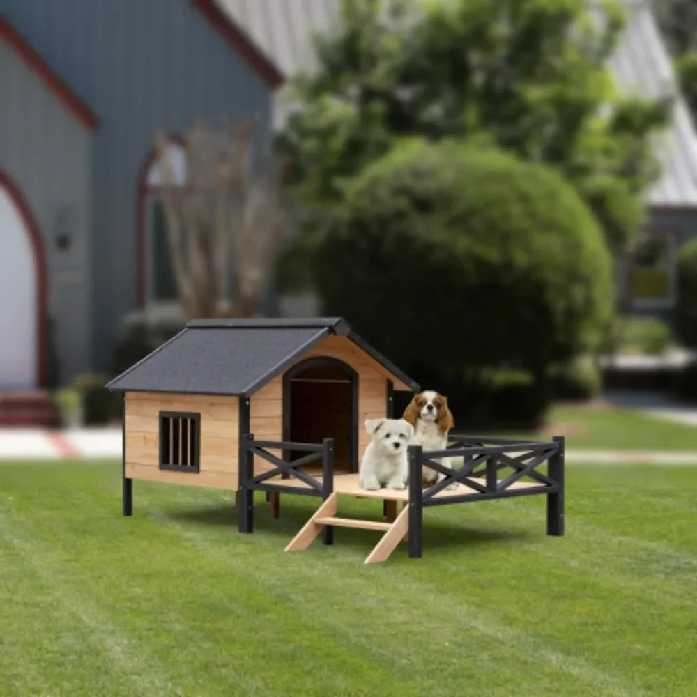 Outdoor Large Cabin Style Wooden Dog House