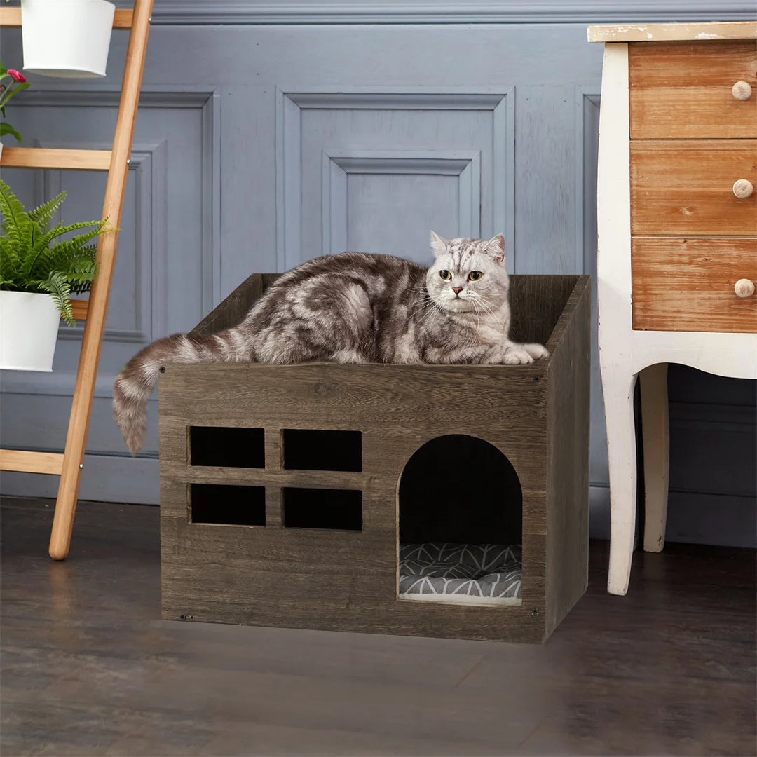Wooden Cat Cave Sleep Lounge House