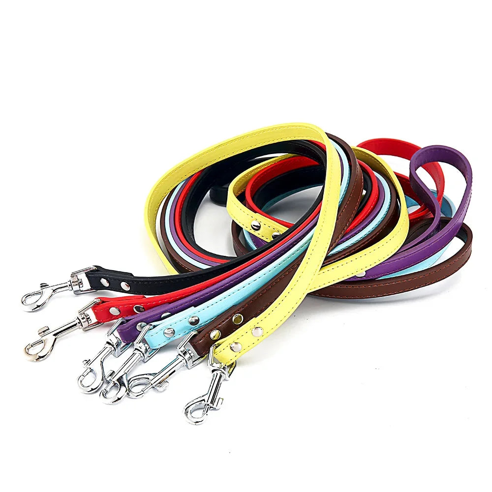 6 Colors Solid Leather Pet Training Leashes